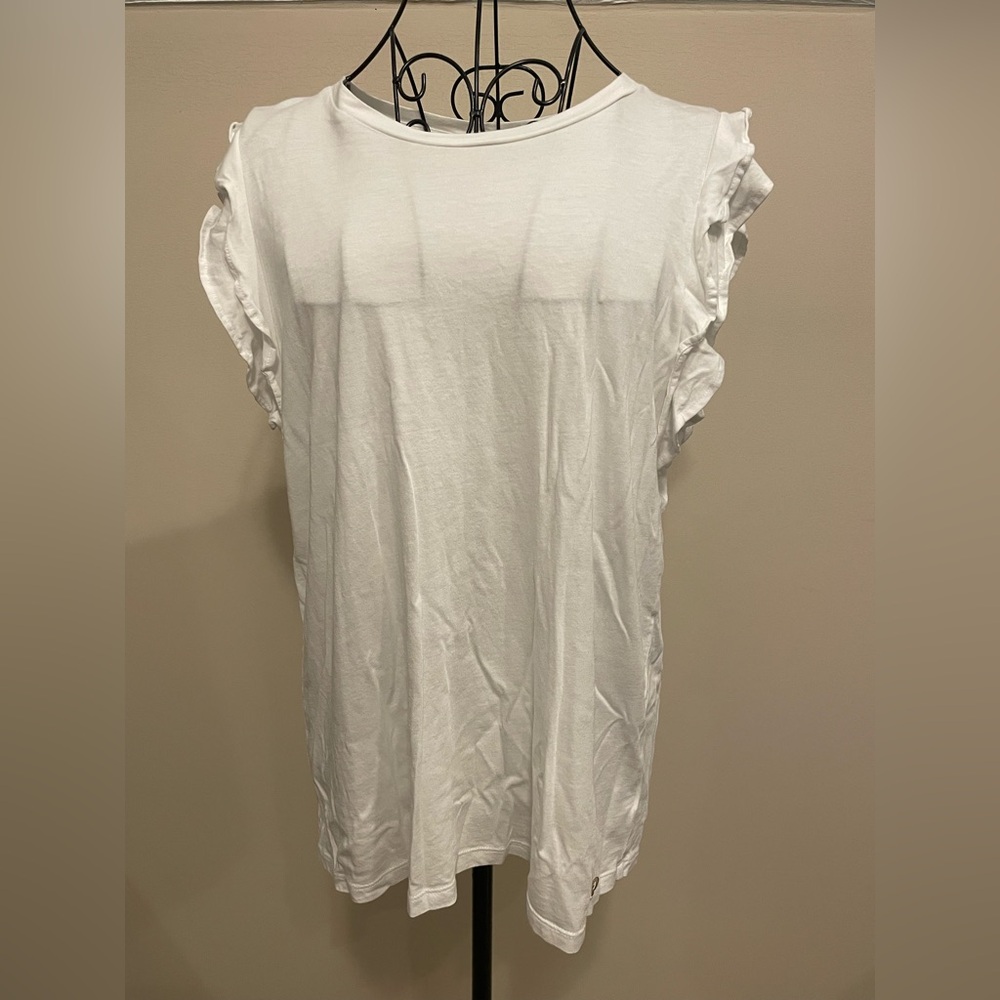 Michael Kors White Tshirt With Gold Accent And Flutter Sleeves Size Large